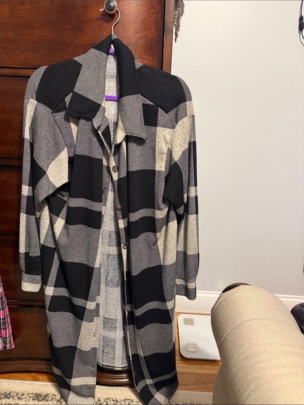 Emerald Black and Gray Plaid Knit Cardigan